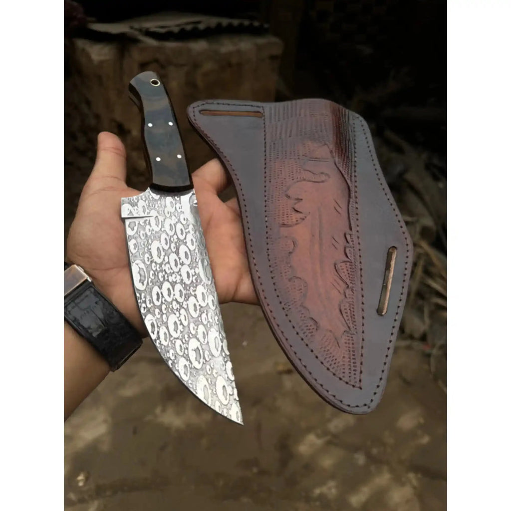 Hand-Forged Hammered Blade Knife | Walnut Grip & Belt Sheath