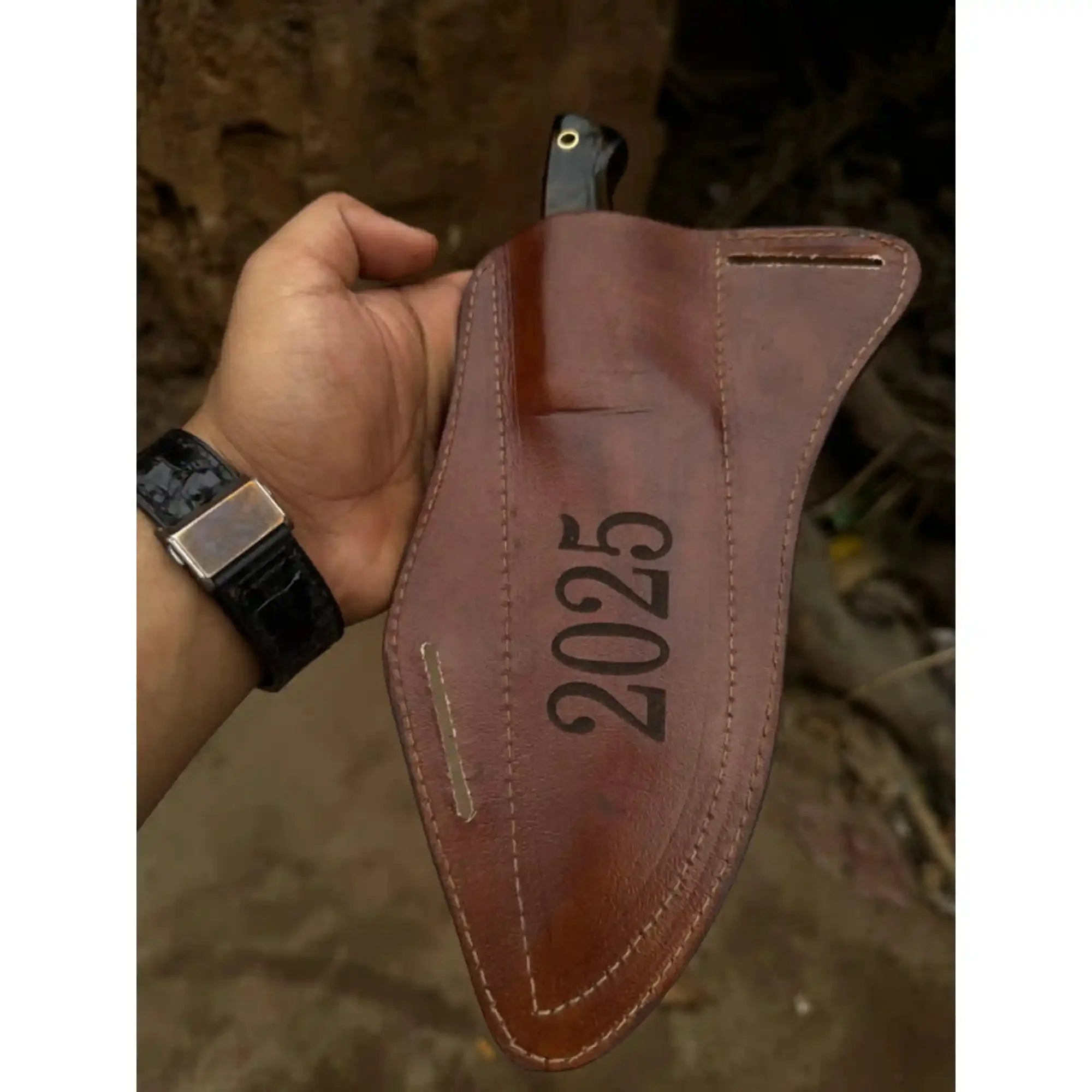 Hand-Forged Hammered Blade Knife | Walnut Grip & Belt Sheath