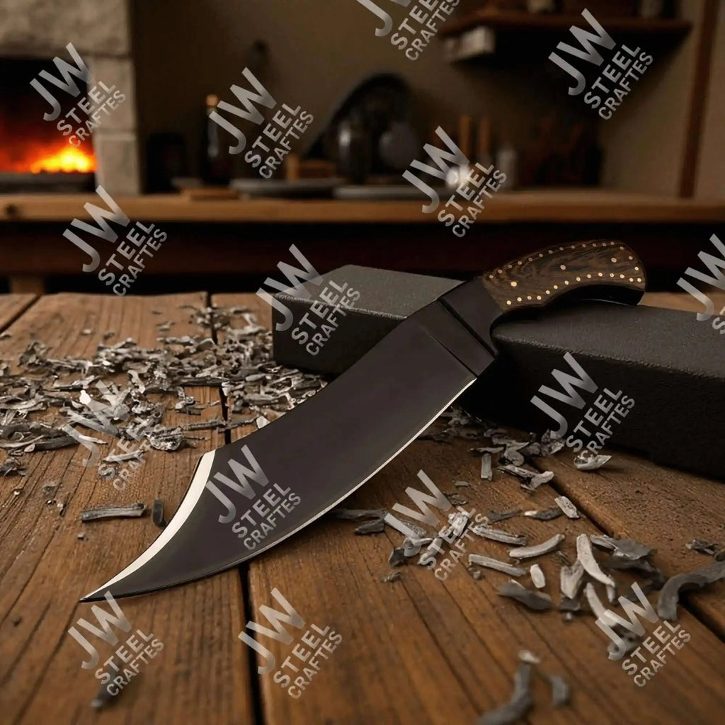 Hand Forged High Carbon Steel Persian-Style Bowie Knife, Upswept Trailing Point Blade, Pakka Wood Handle, JW SteelCrafts