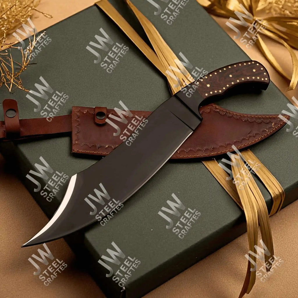 Hand Forged High Carbon Steel Persian-Style Bowie Knife, Upswept Trailing Point Blade, Pakka Wood Handle, JW SteelCrafts