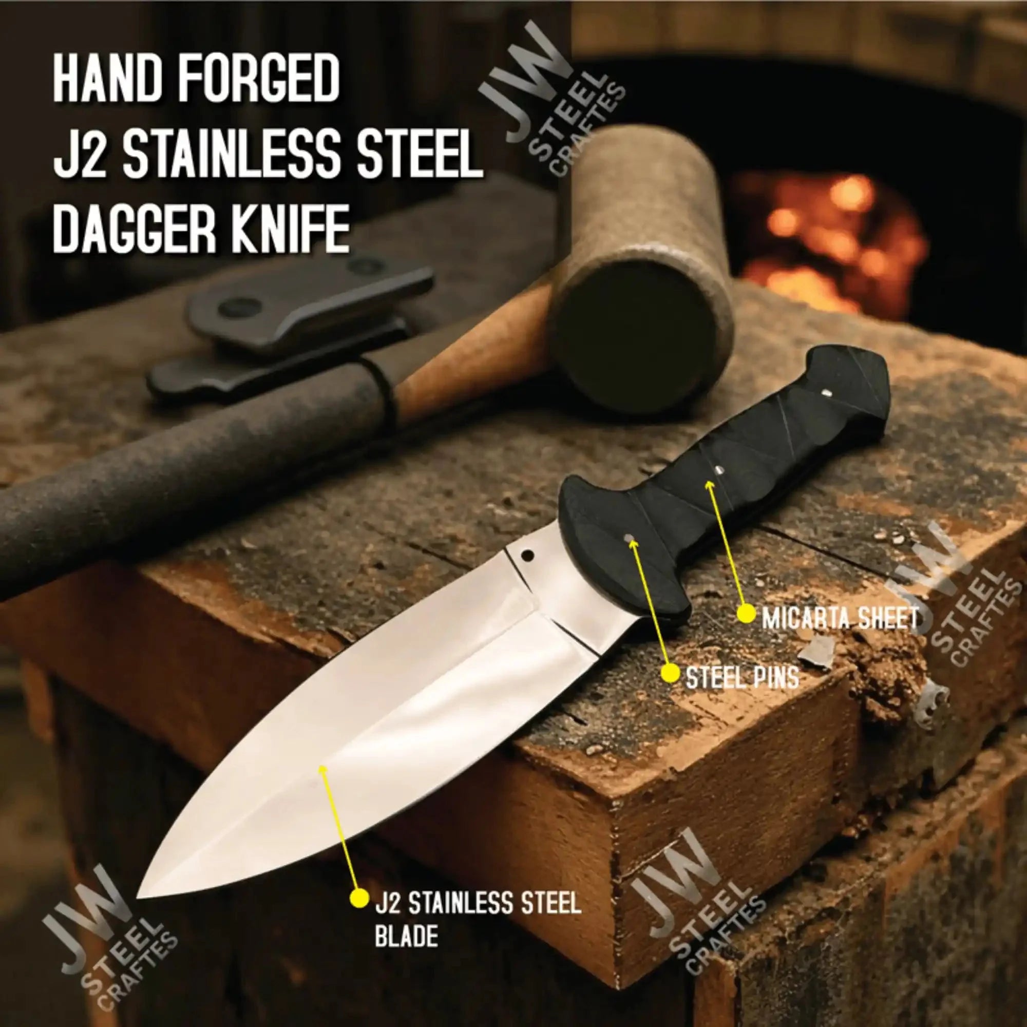 Hand-Forged J2 Stainless Steel Outdoor Utility Knife – Micarta Handle, Leather Sheath