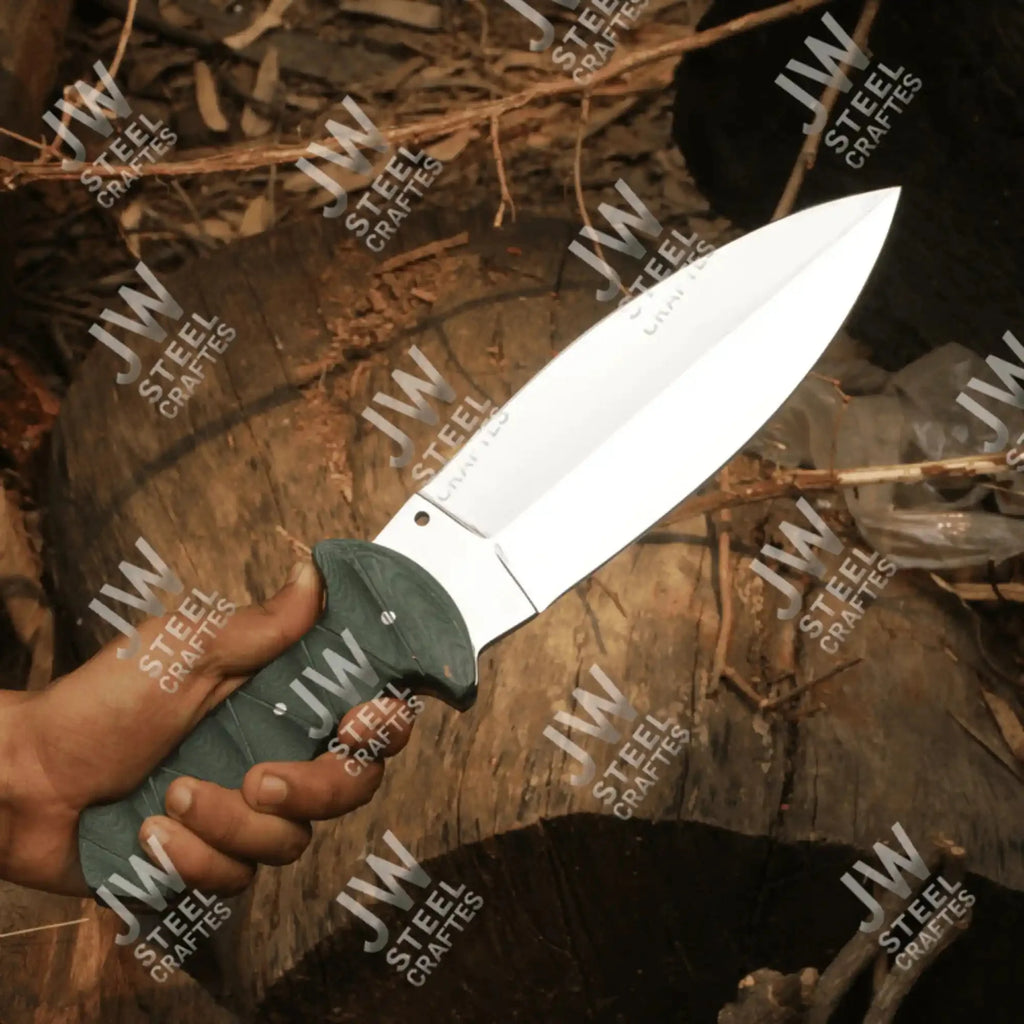 Hand-Forged J2 Stainless Steel Outdoor Utility Knife – Micarta Handle, Leather Sheath