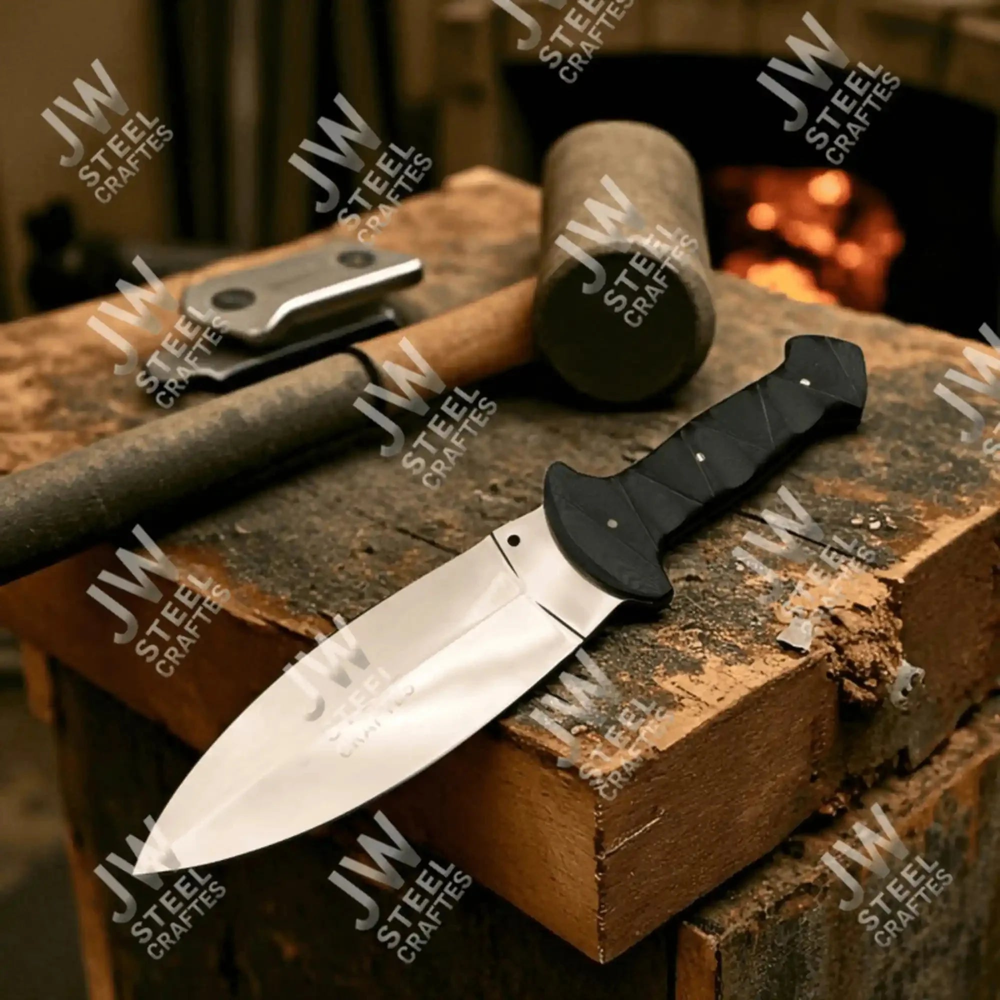 Hand-Forged J2 Stainless Steel Outdoor Utility Knife – Micarta Handle, Leather Sheath