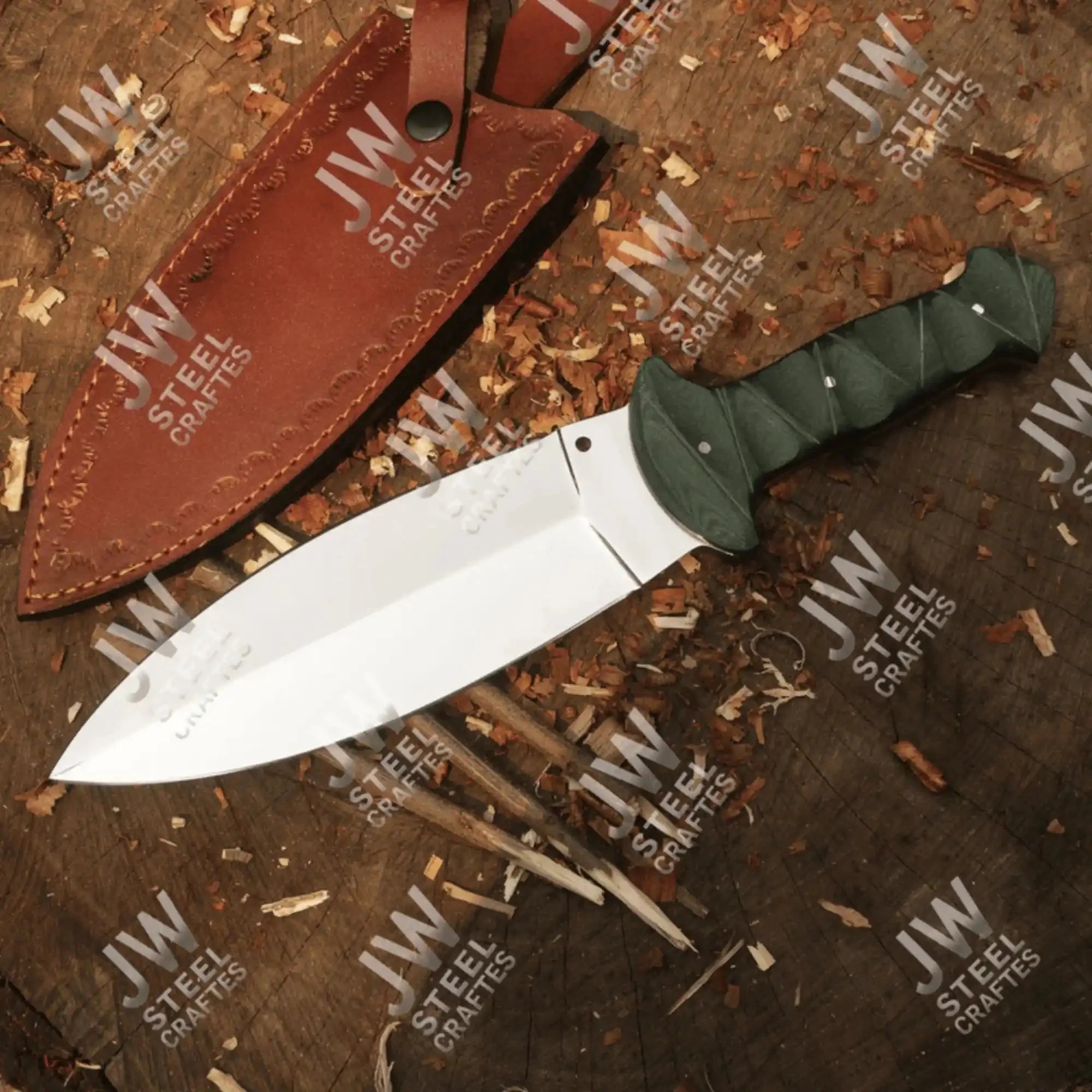 Hand-Forged J2 Stainless Steel Outdoor Utility Knife – Micarta Handle, Leather Sheath