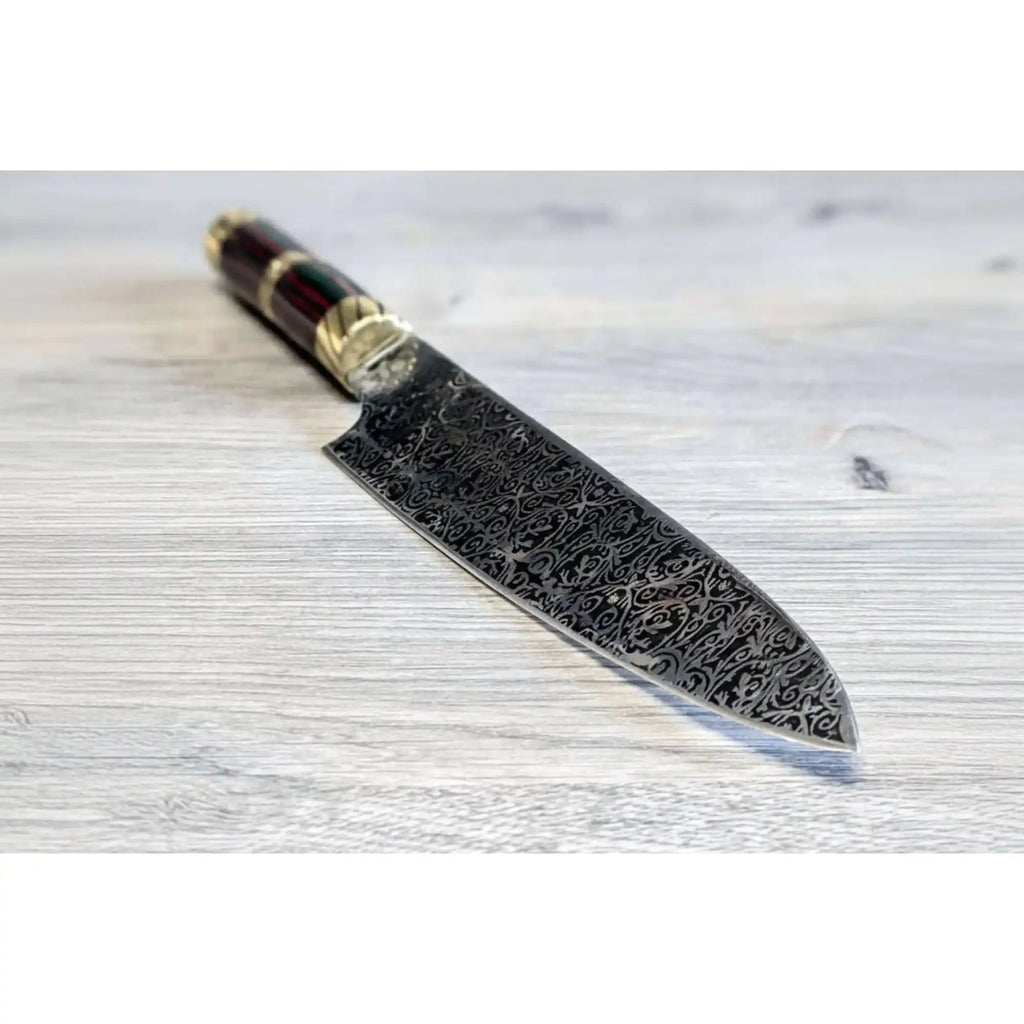 Handcrafted 8” Japanese-Style Gyuto Chef Knife — Acid-Etched Blade, Rosewood Handle with Brass