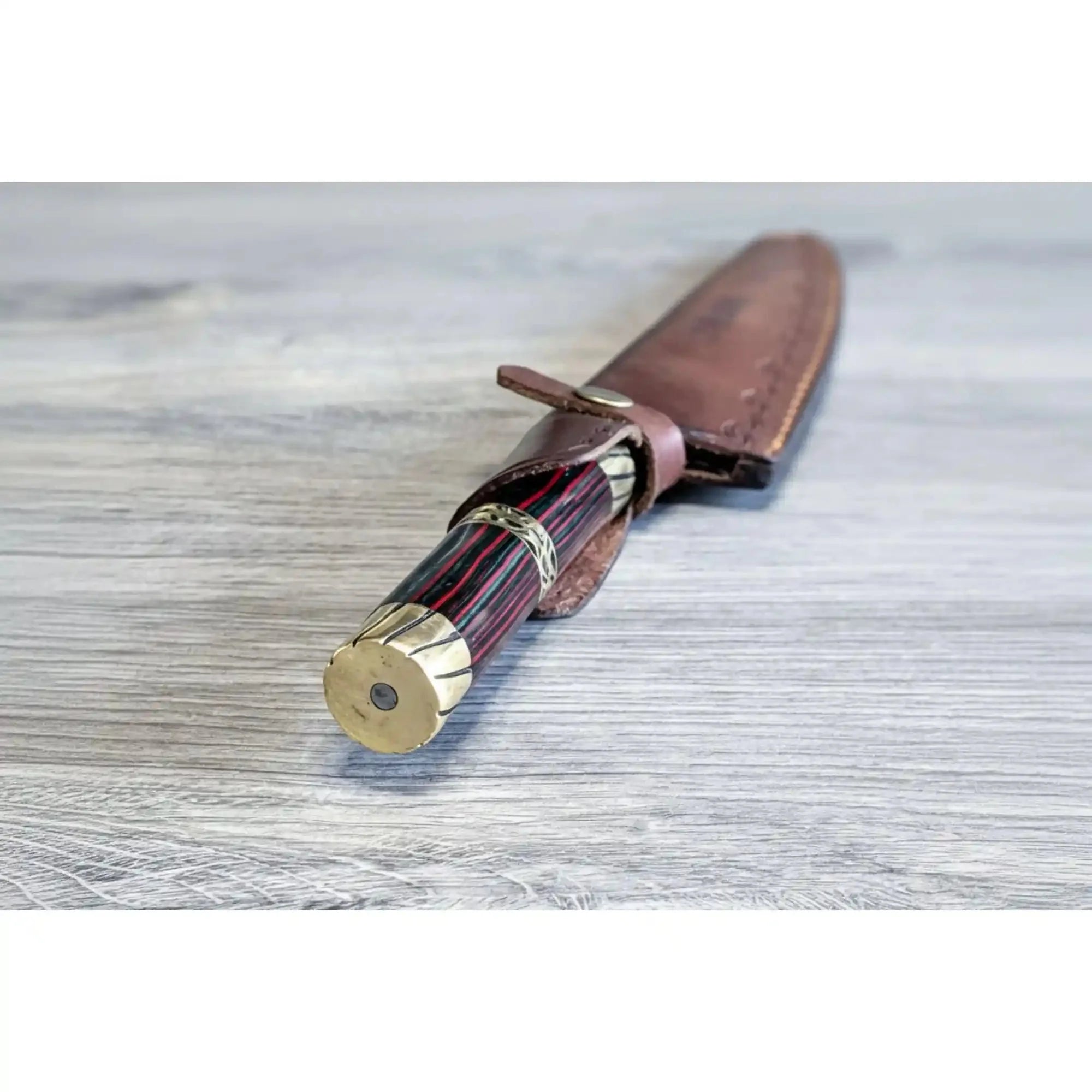 Handcrafted 8” Japanese-Style Gyuto Chef Knife — Acid-Etched Blade, Rosewood Handle with Brass