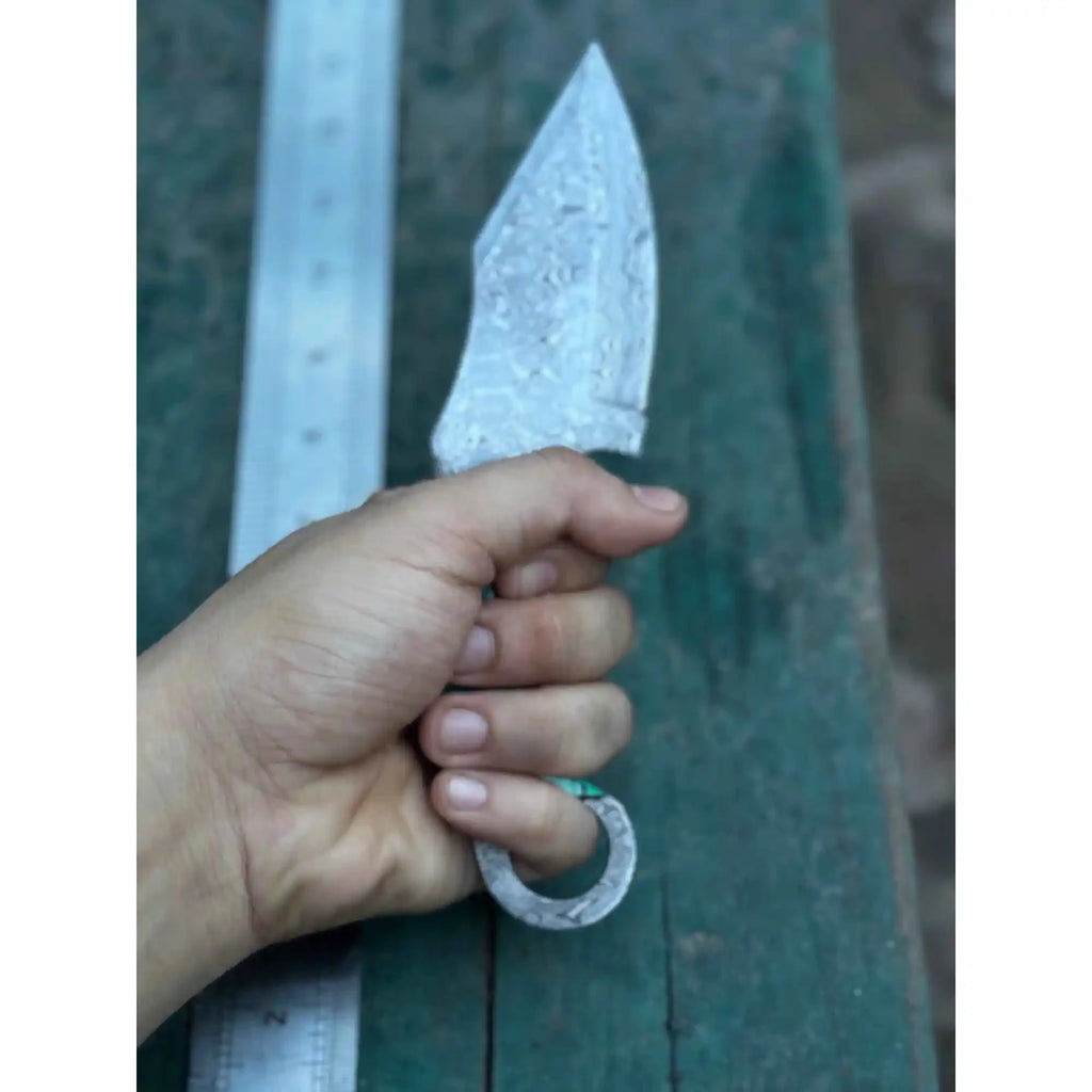 Handcrafted Damascus Steel Ring Handle Outdoor Utility Knife – Resin Grip – JW SteelCrafts