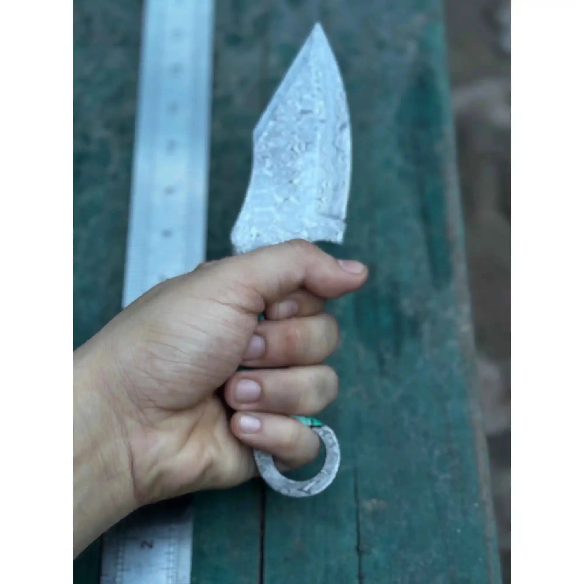 Handcrafted Damascus Steel Ring Handle Outdoor Utility Knife – Resin Grip – JW SteelCrafts