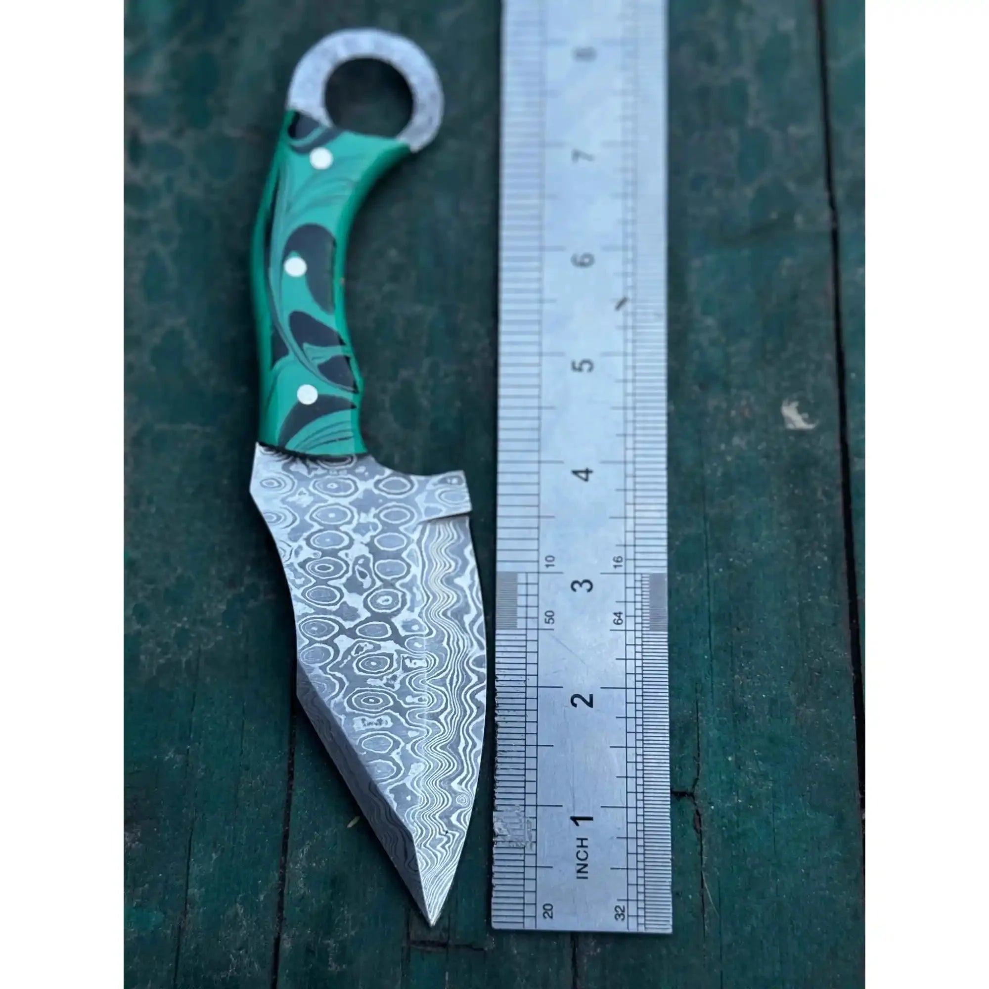 Handcrafted Damascus Steel Ring Handle Outdoor Utility Knife – Resin Grip – JW SteelCrafts