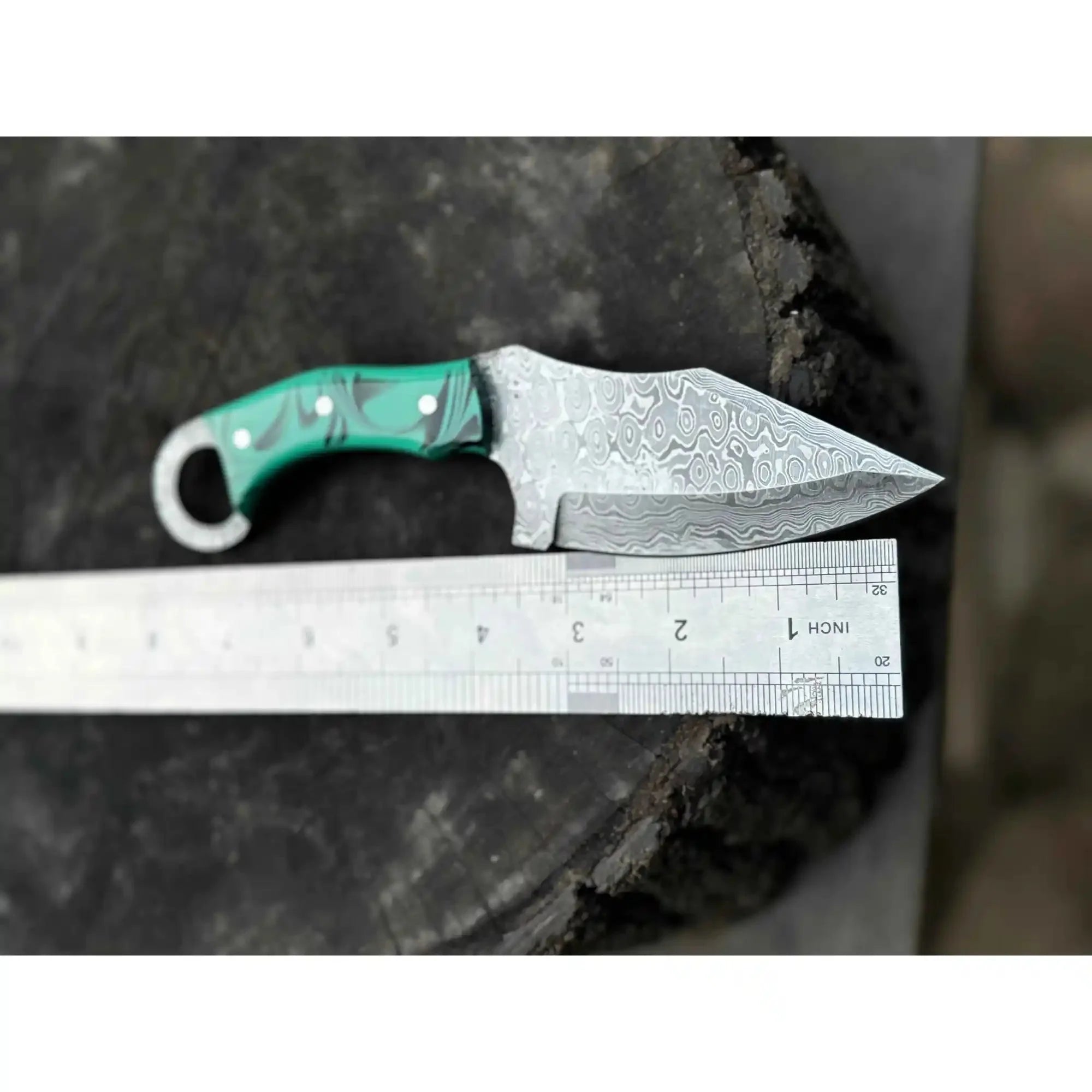 Handcrafted Damascus Steel Ring Handle Outdoor Utility Knife – Resin Grip – JW SteelCrafts