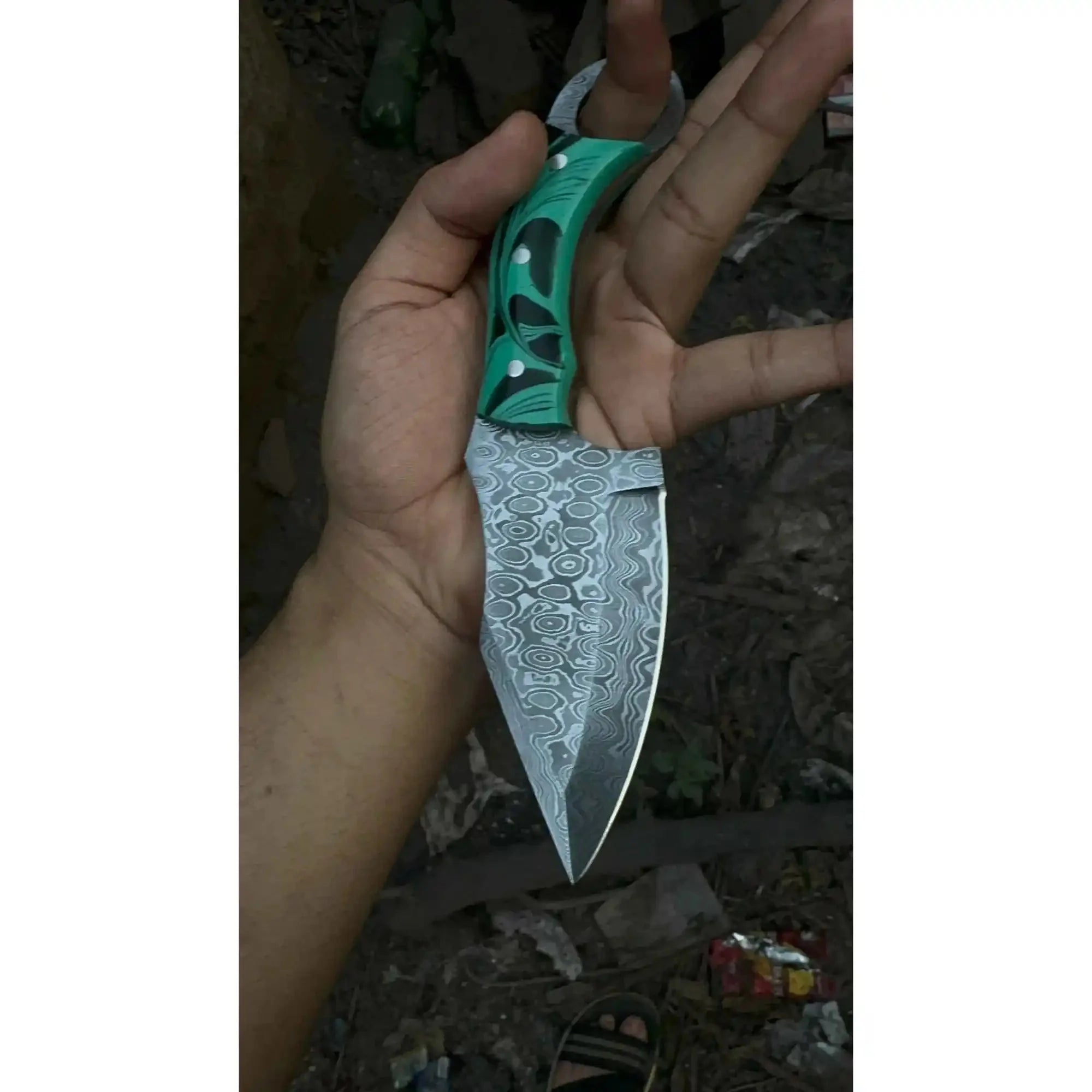 Handcrafted Damascus Steel Ring Handle Outdoor Utility Knife – Resin Grip – JW SteelCrafts