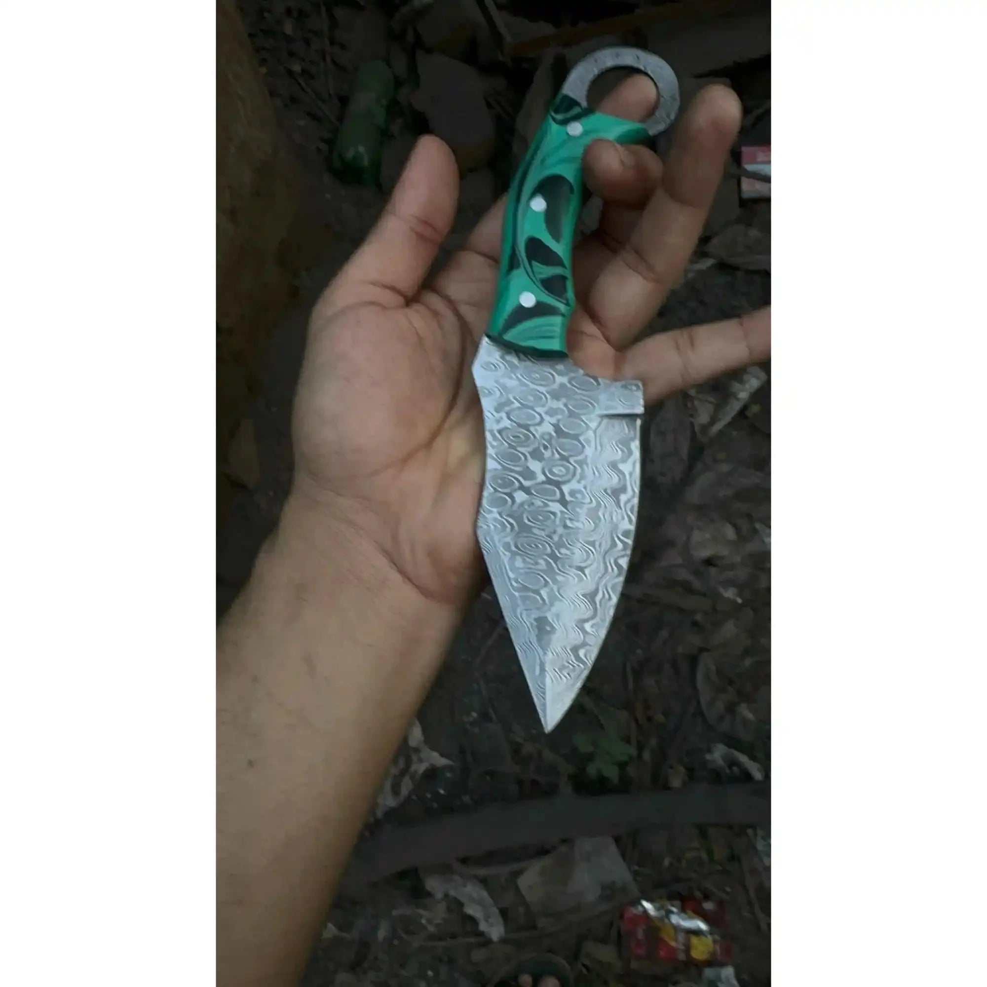 Handcrafted Damascus Steel Ring Handle Outdoor Utility Knife – Resin Grip – JW SteelCrafts