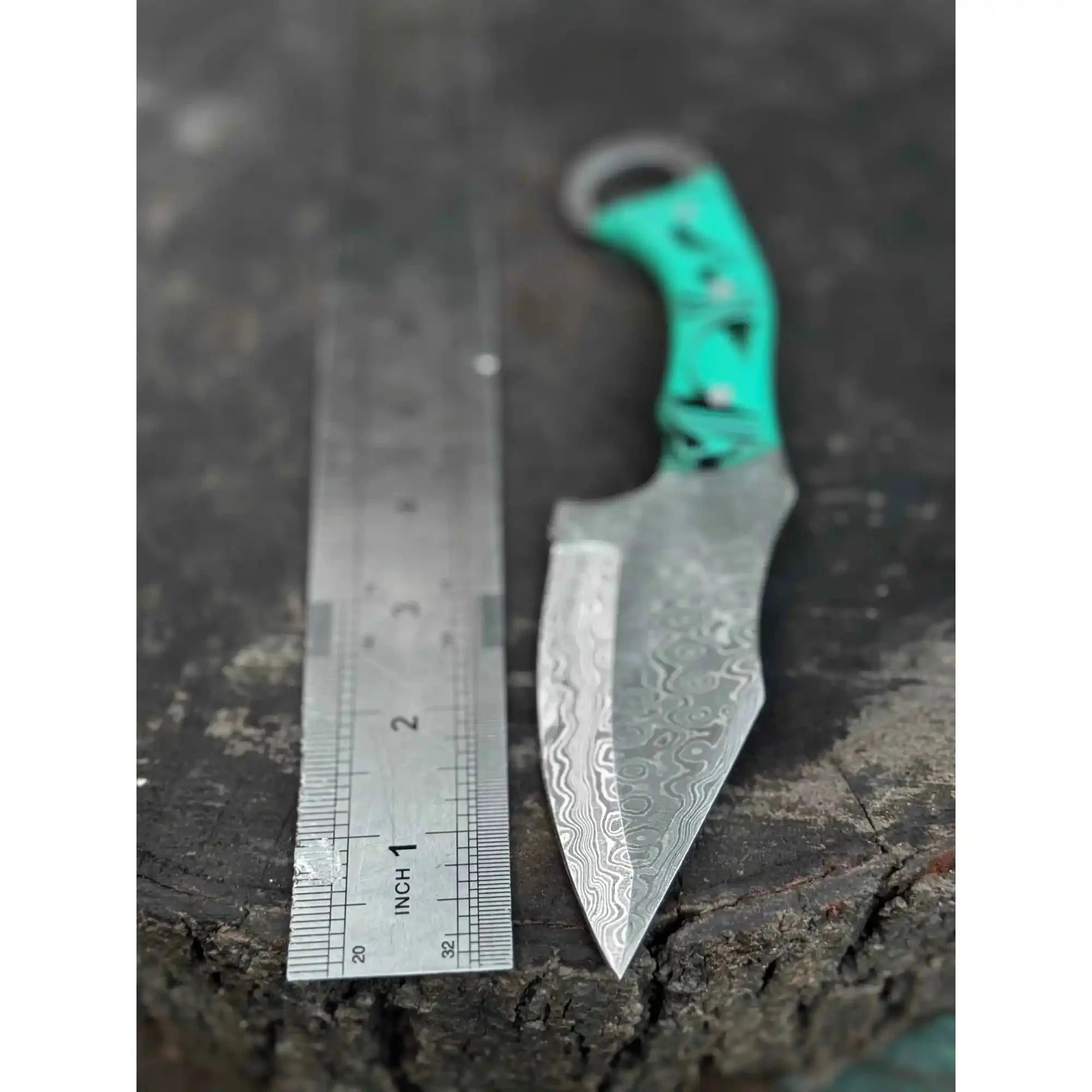 Handcrafted Damascus Steel Ring Handle Outdoor Utility Knife – Resin Grip – JW SteelCrafts