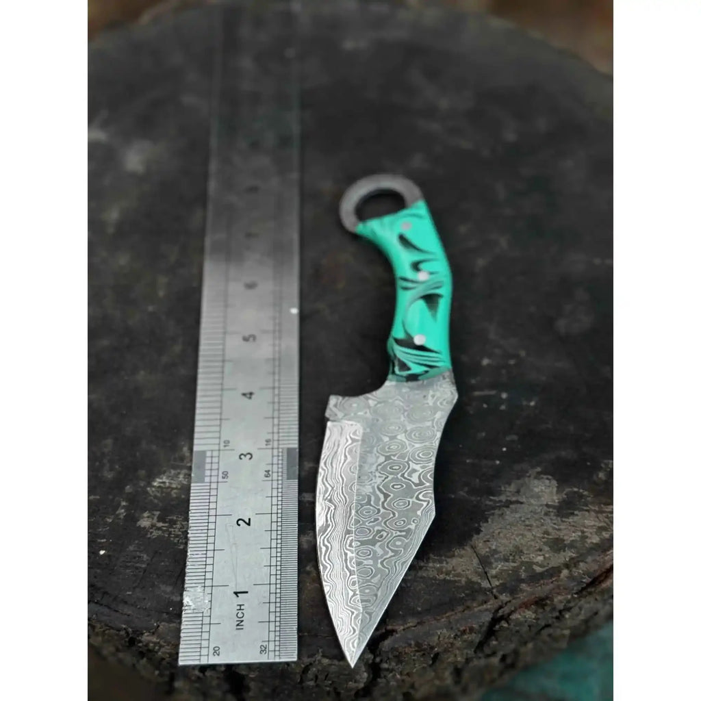 Handcrafted Damascus Steel Ring Handle Outdoor Utility Knife – Resin Grip – JW SteelCrafts