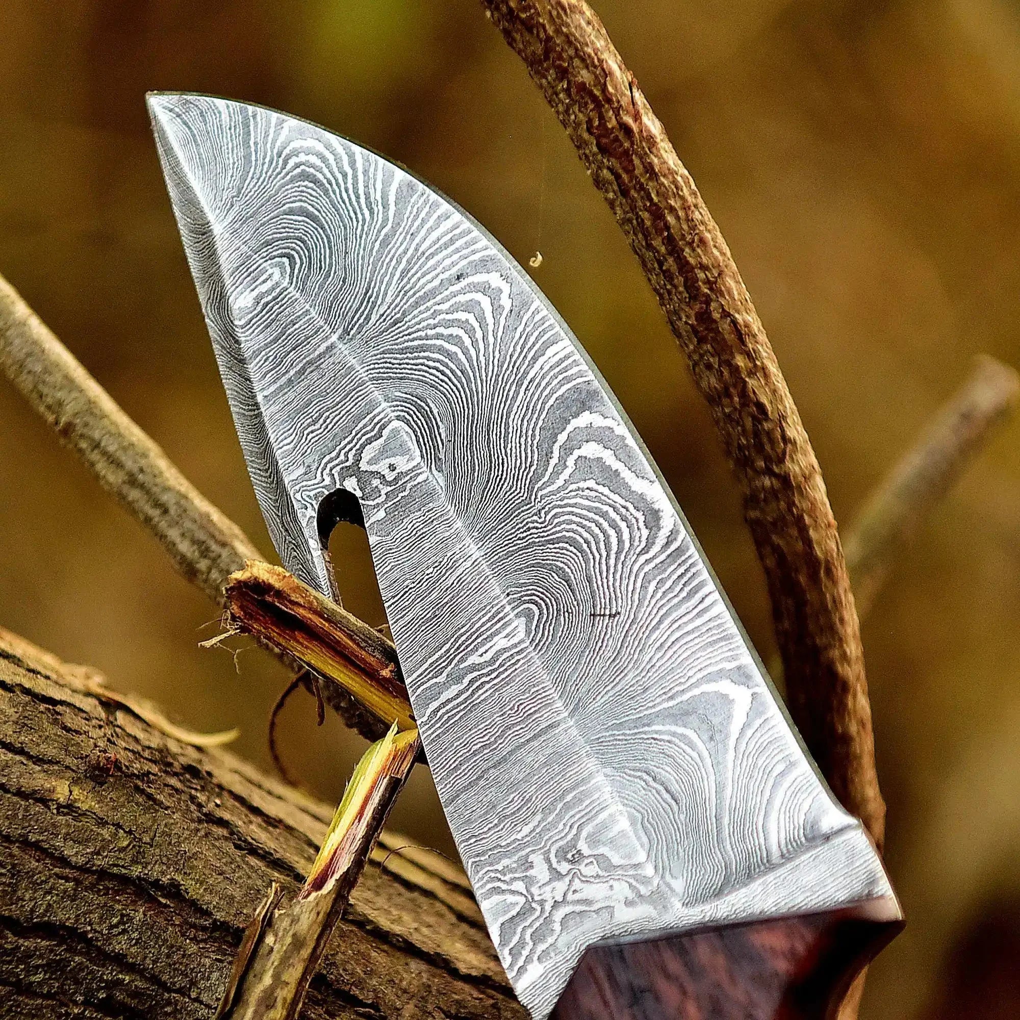 Handcrafted Damascus Steel Ring Handle Outdoor Utility Knife – Resin Grip – JW SteelCrafts