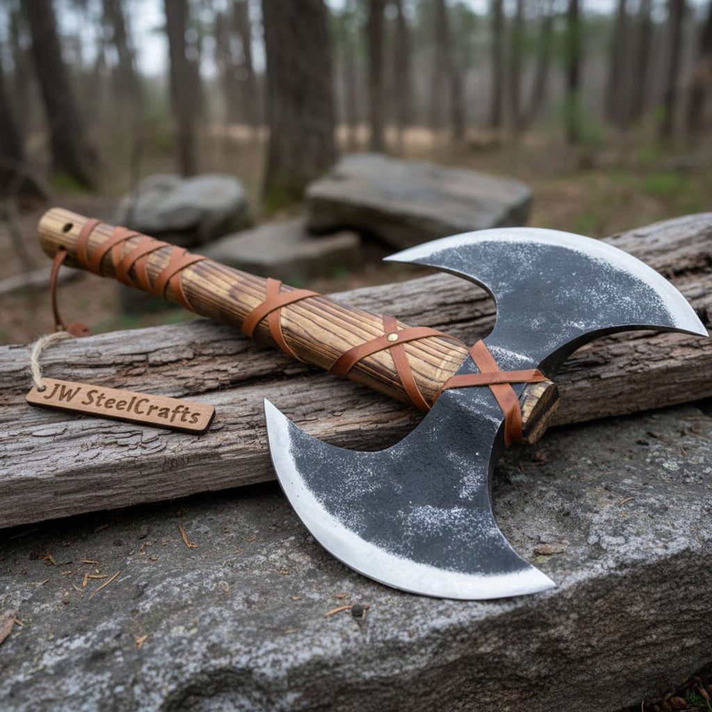 Handcrafted Double-Headed Viking Style Axe – Decorative Collector’s Piece | Two Variations | JW SteelCrafts
