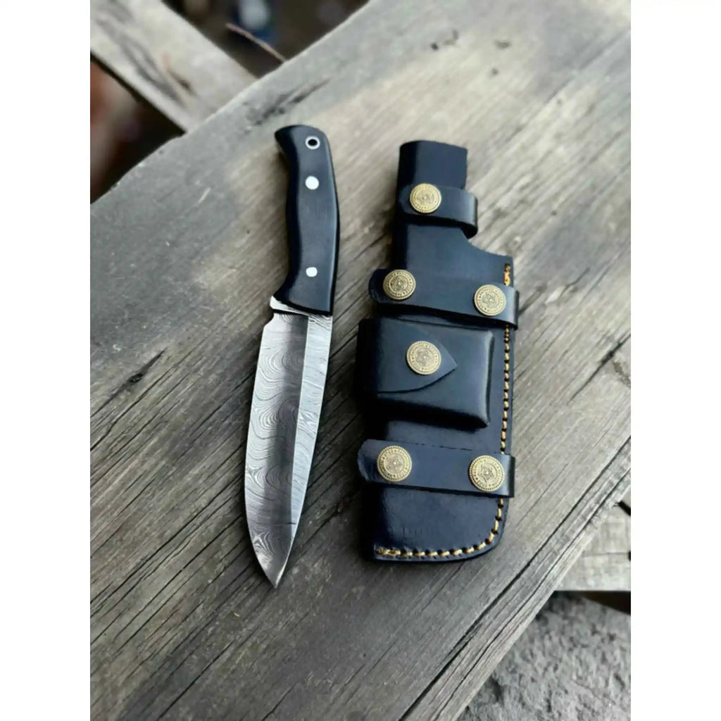 Handcrafted Hunting Knife – Walnut Wood or Black Micarta Handle | Full Tang with Leather Sheath