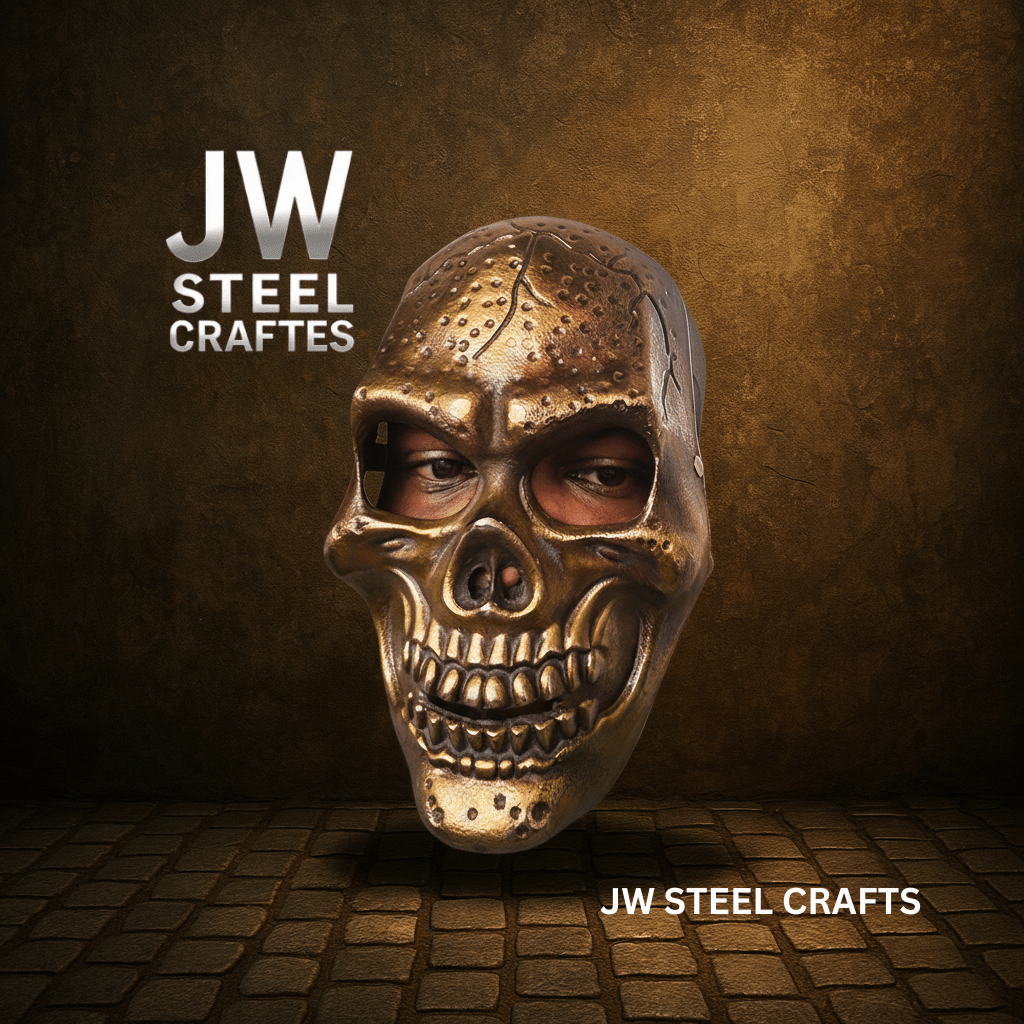 Handcrafted Metallic Skull Mask – Copper, Antique Gold & Chrome Finish Variations