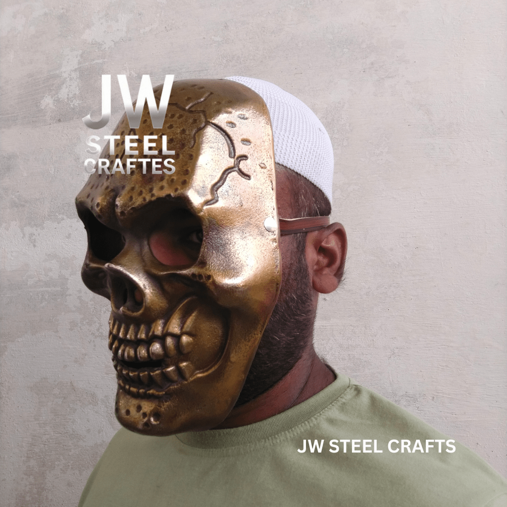 Handcrafted Metallic Skull Mask – Copper, Antique Gold & Chrome Finish Variations