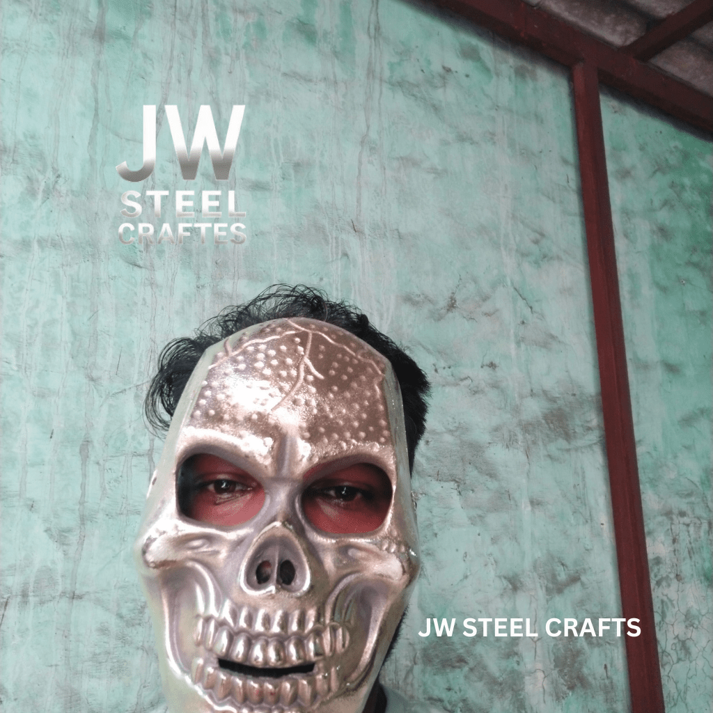 Handcrafted Metallic Skull Mask – Copper, Antique Gold & Chrome Finish Variations