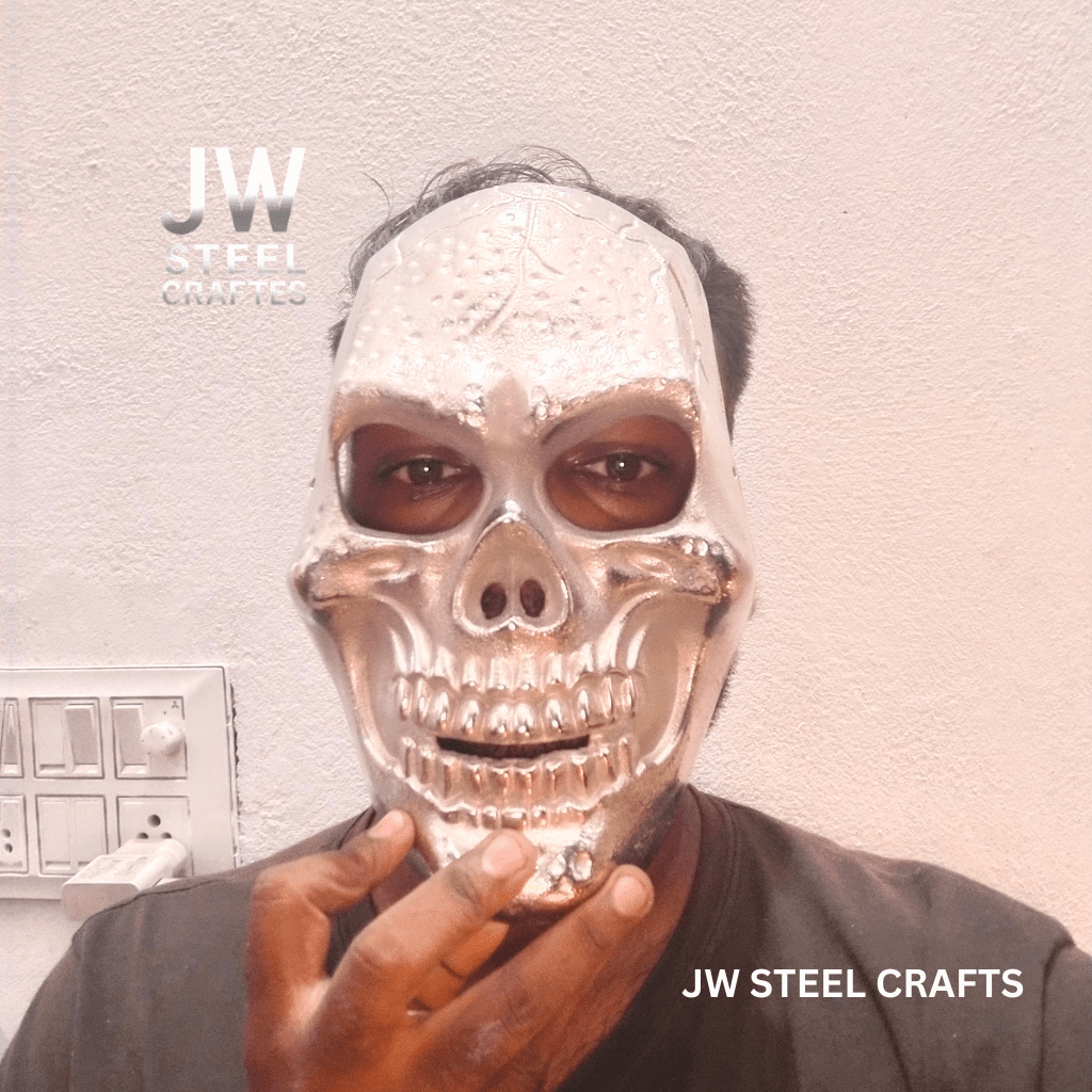 Handcrafted Metallic Skull Mask – Copper, Antique Gold & Chrome Finish Variations