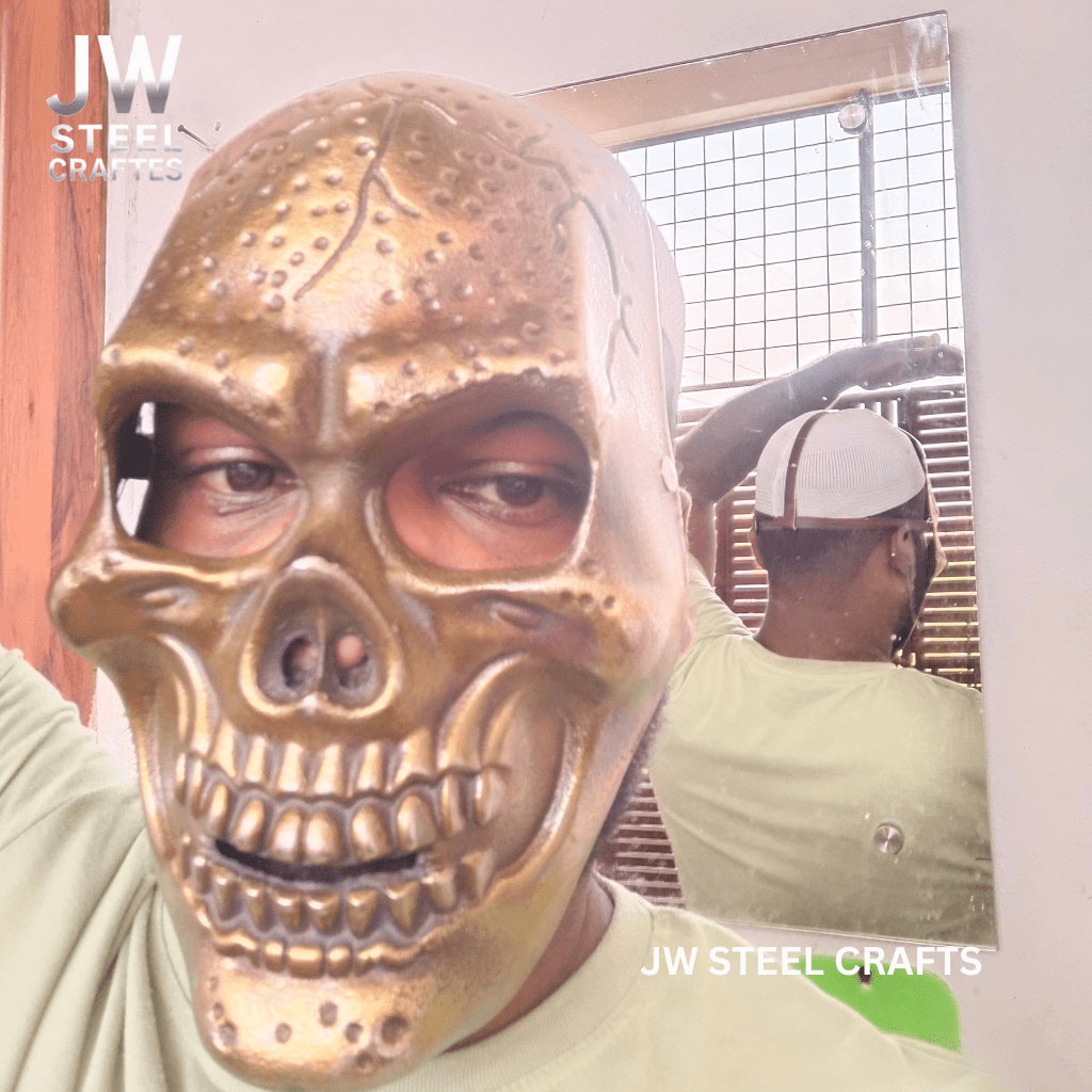 Handcrafted Metallic Skull Mask – Copper, Antique Gold & Chrome Finish Variations
