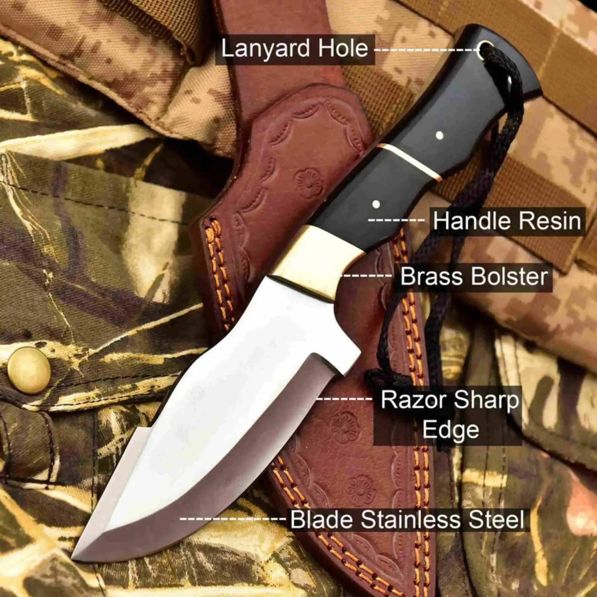 Handcrafted Stainless Steel Outdoor Knife with Black Resin Handle | JW SteelCrafts
