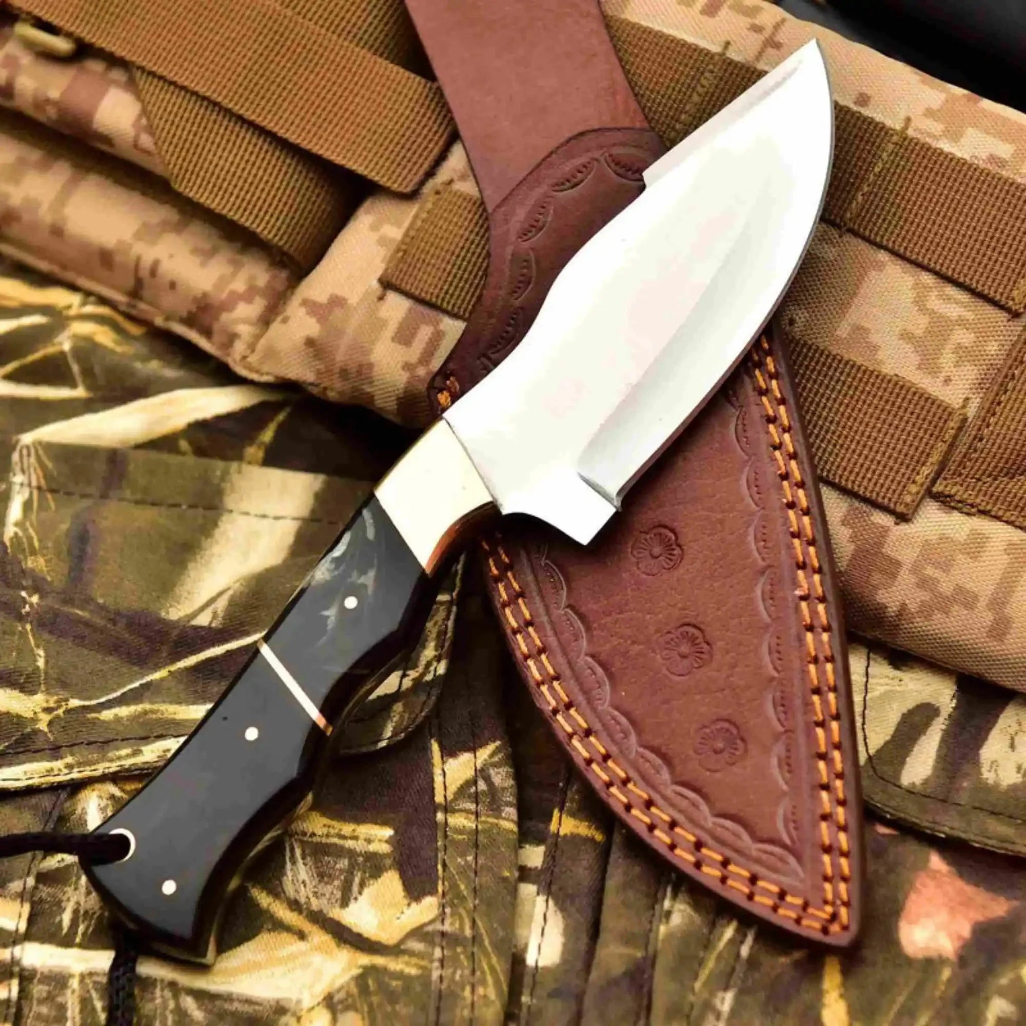 Handcrafted Stainless Steel Outdoor Knife with Black Resin Handle | JW SteelCrafts
