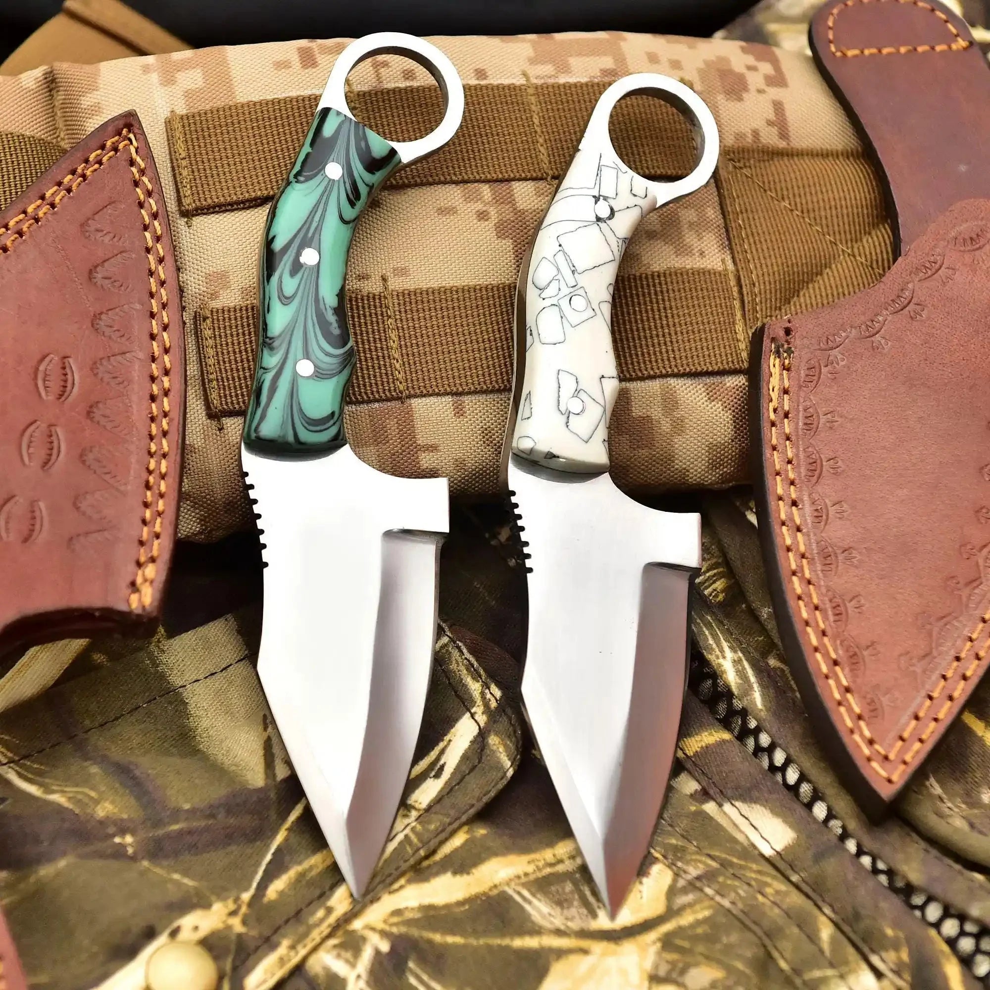 Handcrafted Stainless Steel Outdoor Utility Knife – Ring Handle – Resin Grip – JW SteelCrafts