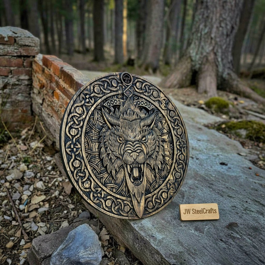 Handcrafted Viking Shield with Matching Engraved Axe – Nordic Art Decor Set