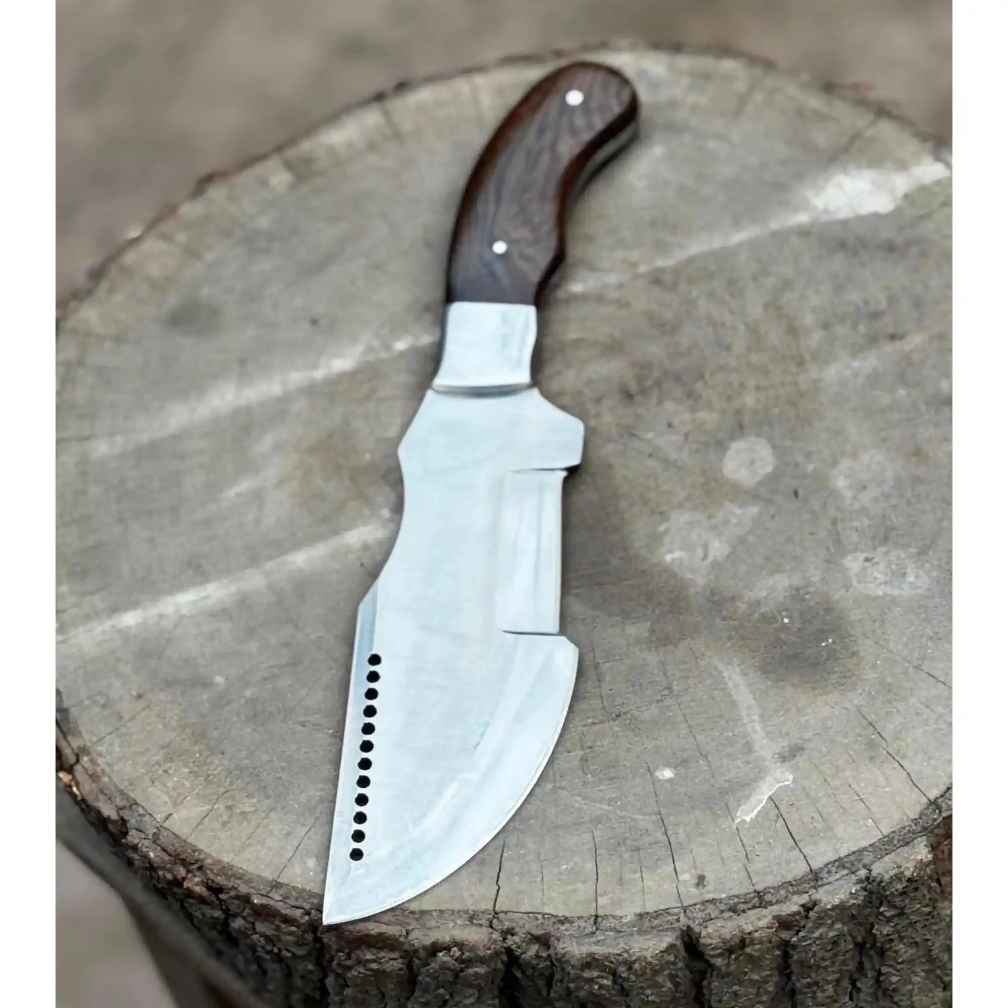 Handmade 10–11 Inch Damascus Tracker Outdoor Utility Knife – Black & White Resin Handle