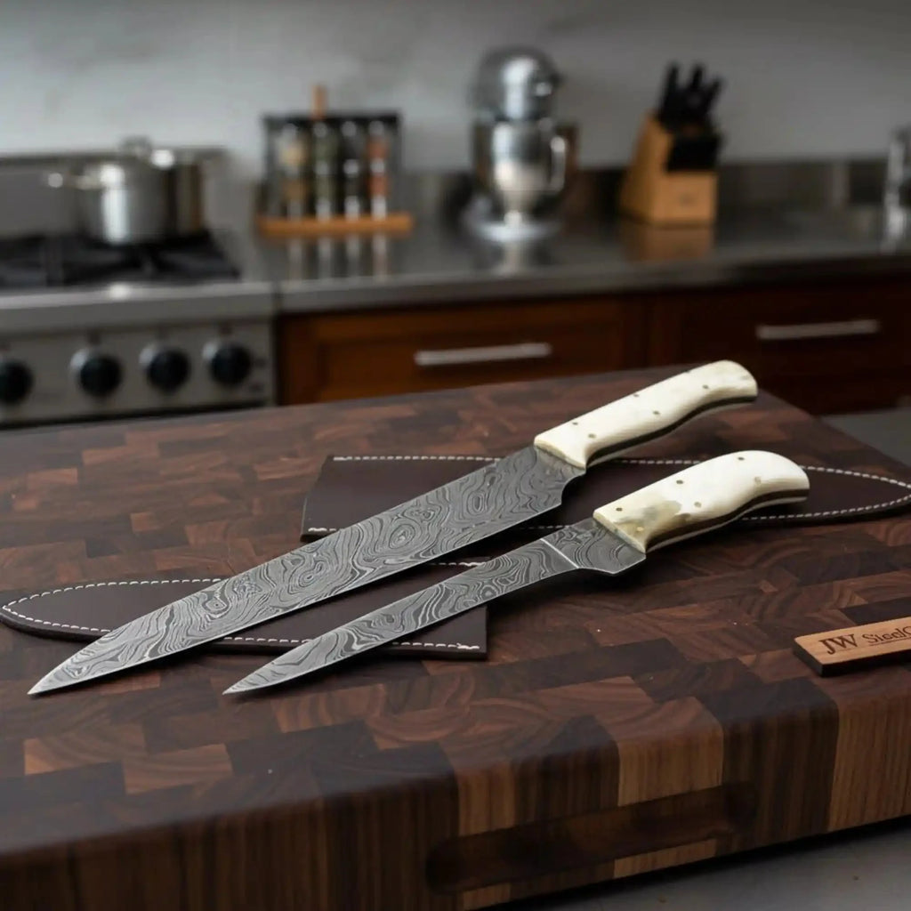 Handmade Chef Knife Damascus Steel blades with Camel bone handle