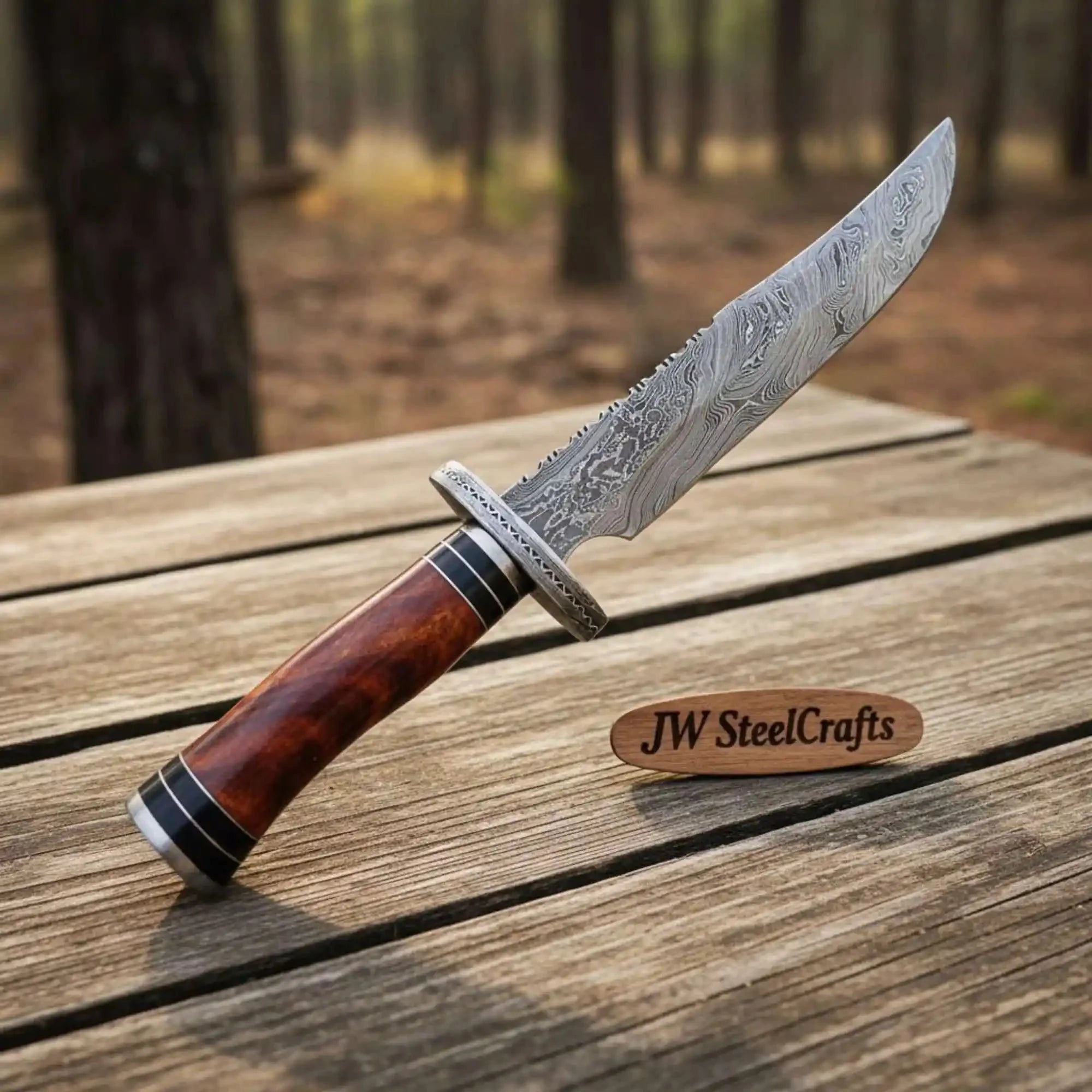 Handmade Clip Point Bowie Knife Damascus Steel Blade Custom Fixed Blade Knife JW SteelCrafts