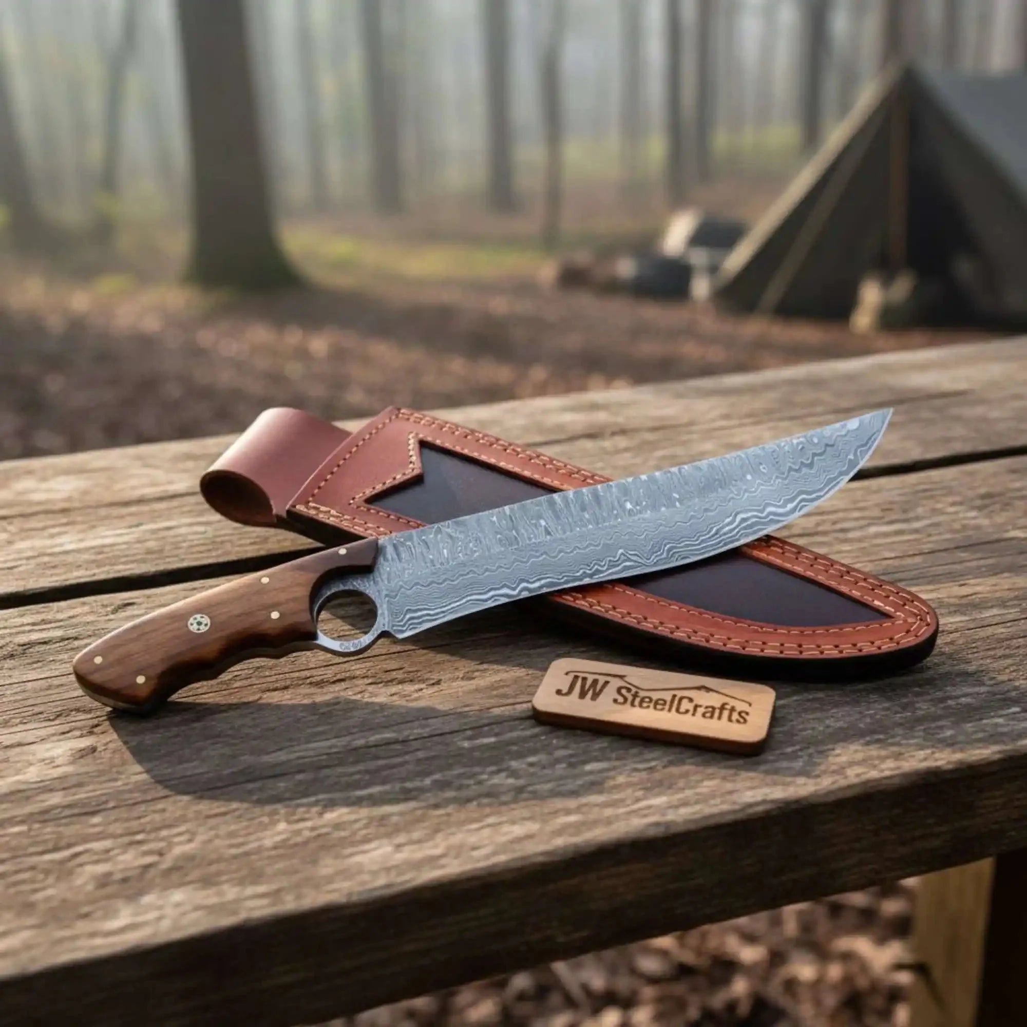 Handmade Clip Point Bowie Knife Damascus Steel Finger Choil JW SteelCrafts
