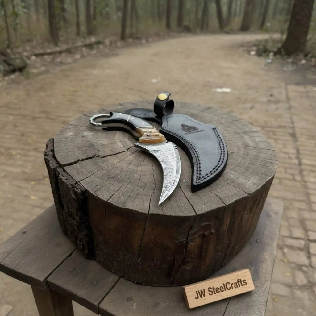 Handmade Custom Damascus Karambit Knife.