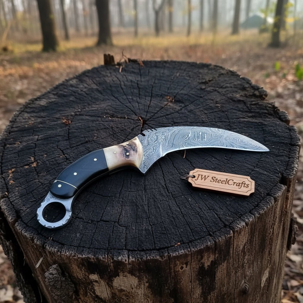 Handmade Custom Damascus Karambit Knife.