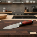 Handmade Damascus Chef Knife 11 Inch Overall, Twisted Pattern Damascus Steel Blade, Red Pakka Wood Handle, Full Tang, Leather Sheath, Custom Kitchen Knife