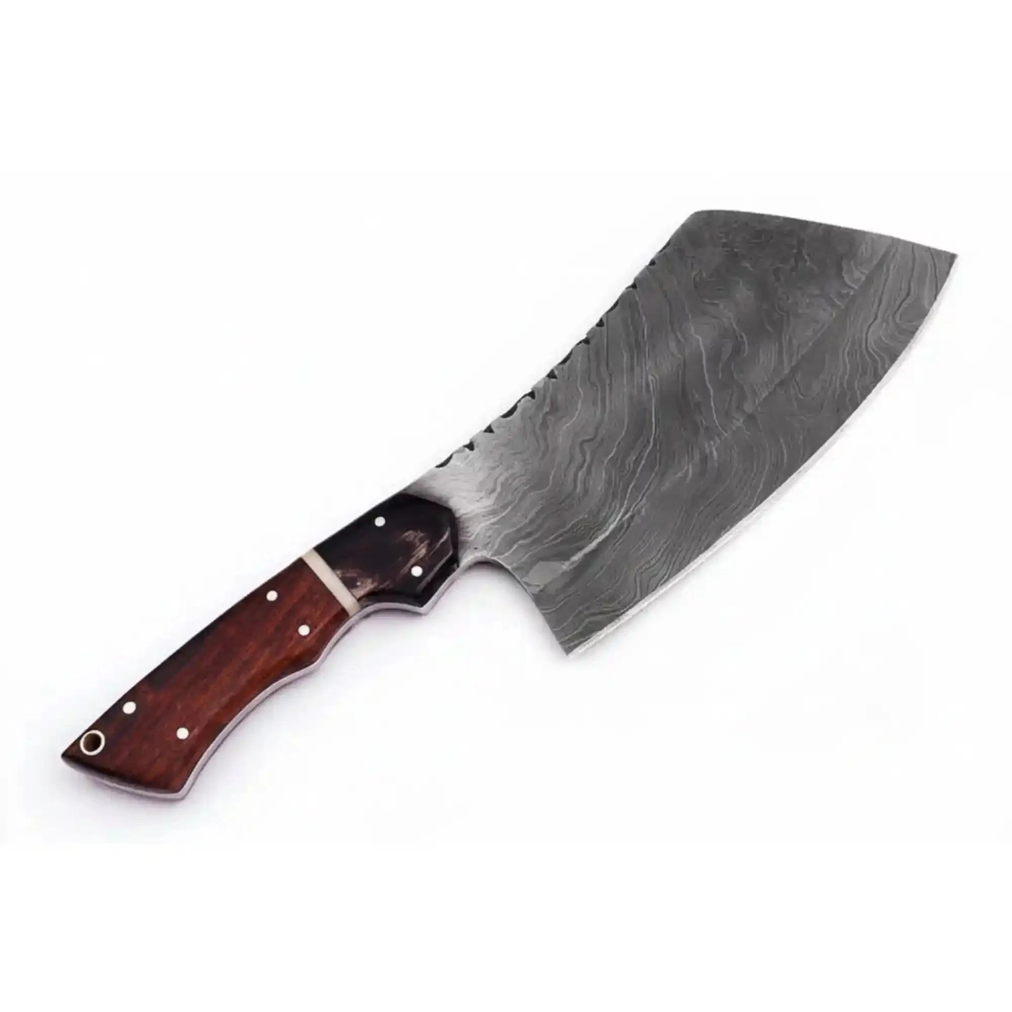 Handmade Damascus Chef Knife Cleaver Style Twisted Pattern Blade Rosewood Handle Black Pakka Wood Bolster Full Tang 10 Inch