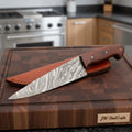 Handmade Damascus Chef Knife Set of 2 with Rosewood Handles, Full Tang Forged Kitchen Knives with Leather Sheaths, Professional Cooking and Meat Cutting Knife Pair