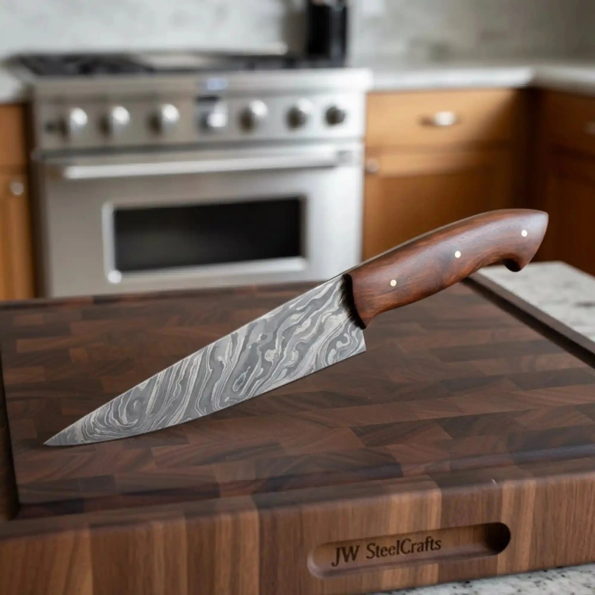 Handmade Damascus Chef Knife Set of 2 with Rosewood Handles, Full Tang Forged Kitchen Knives with Leather Sheaths, Professional Cooking and Meat Cutting Knife Pair