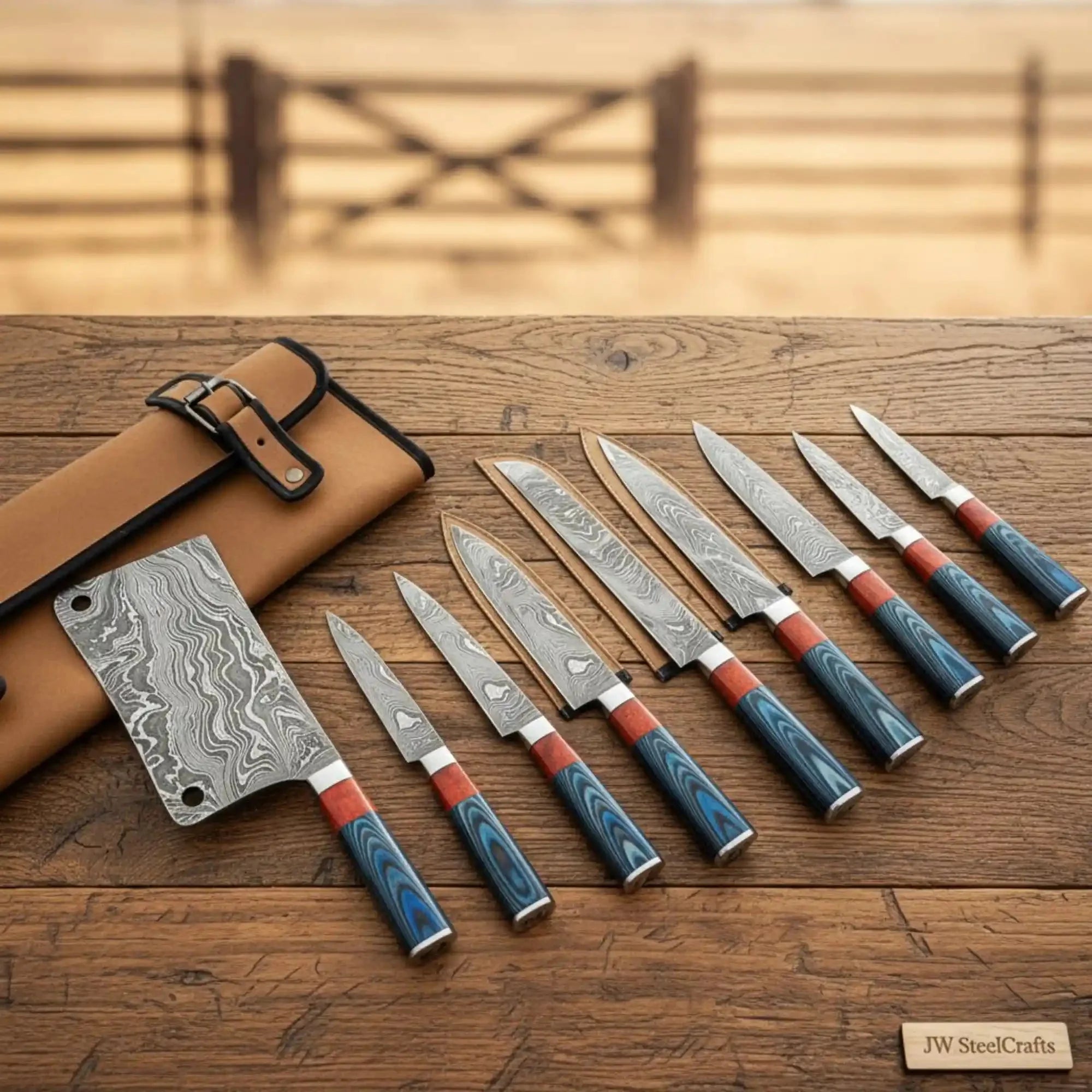Handmade Damascus Cleaver & Chef Knife Set — Artisan Finish