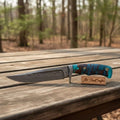 Handmade Damascus Clip Point Bowie Knife, Custom Resin Handle Bowie, Modern Bowie Knife with Leather Sheath, JW SteelCrafts