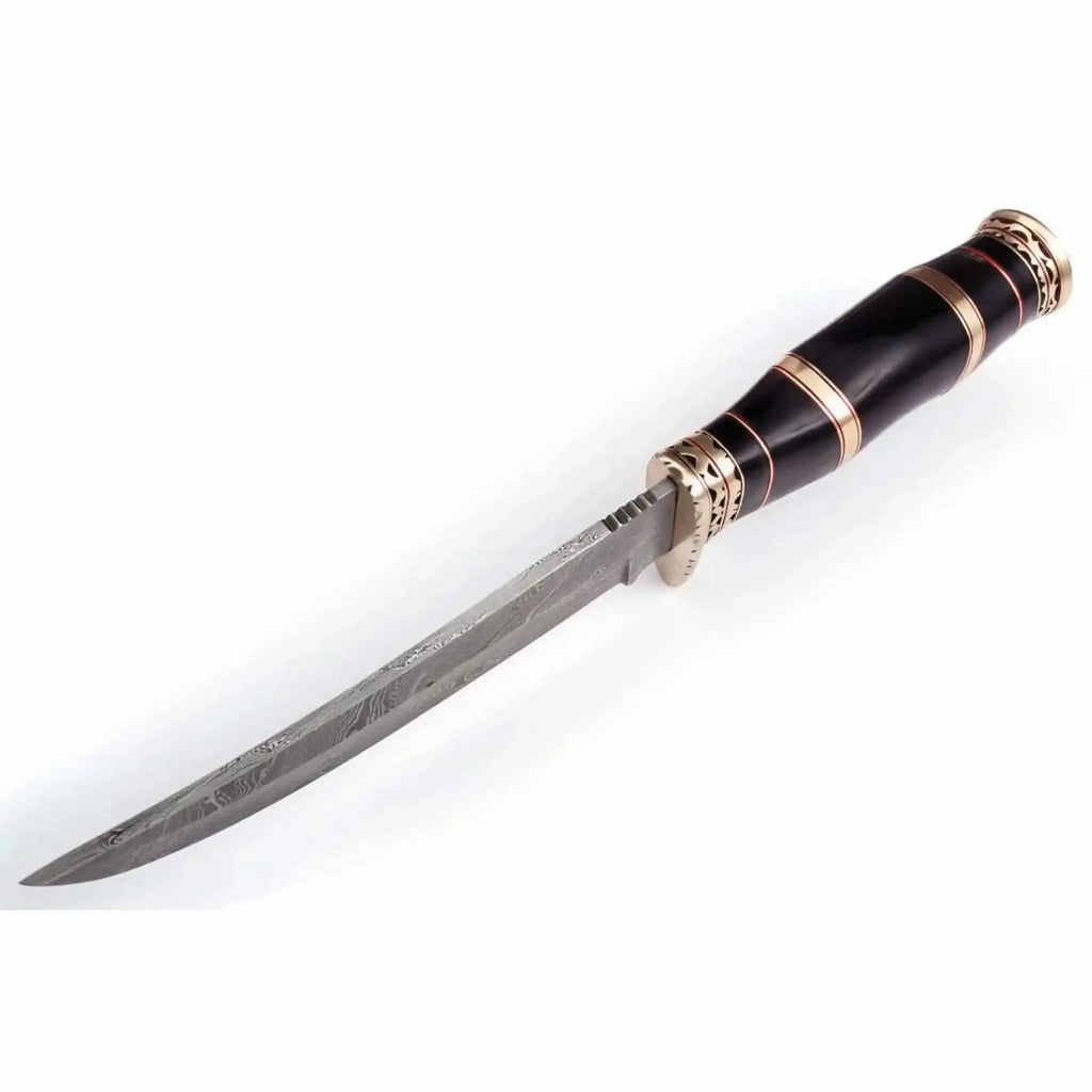 Handmade Damascus Clip Point Bowie Knife, Custom Stacked Wood Handle Fixed Blade