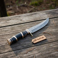 Handmade Damascus Clip Point Bowie Knife, Custom Stacked Wood Handle Fixed Blade