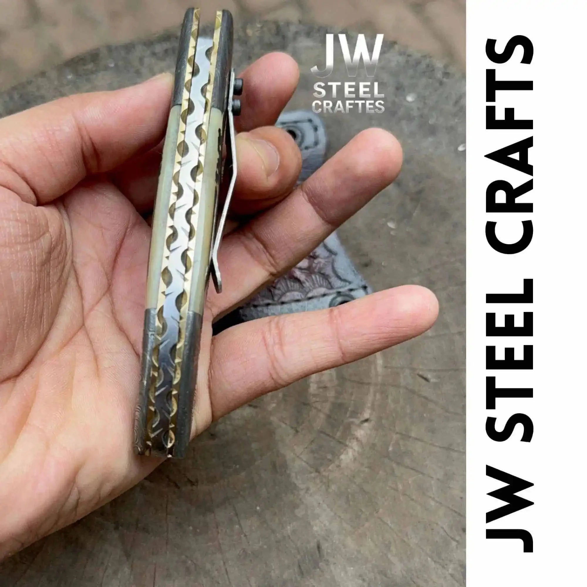 Handmade Damascus Drop Point Folding Knife – American Flag Handle, EDC Pocket Knife