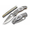 Handmade Damascus Folding Knife, Engraved Bone Handle Pocket Knife, Custom EDC Folder | JW SteelCrafts