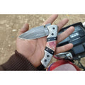 Handmade Damascus Folding Knife with Engraved Bolster, Black Resin and Colored Bone Handle – Custom EDC Pocket Knife by JW SteelCrafts