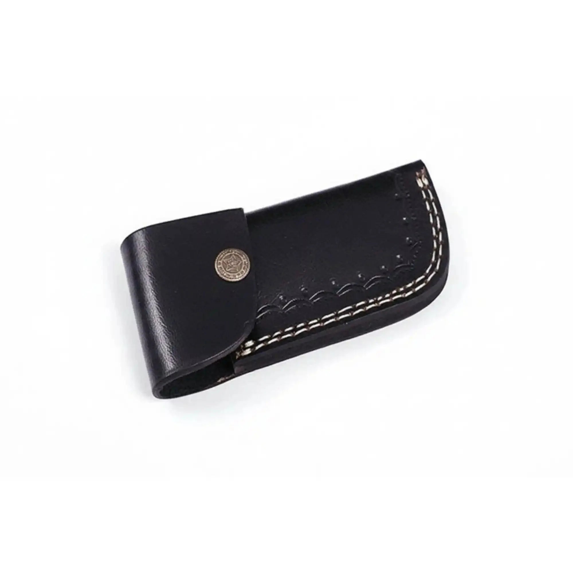 Handmade Damascus Folding Knife with Orange Pakka Wood Handle & Leather Sheath