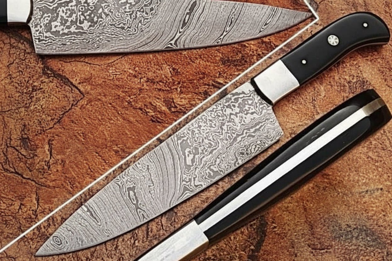 Handmade Damascus Gyuto Knife, Black Resin Handle, Japanese Chef Blade, Forged Damascus Steel Kitchen Knife, JW SteelCrafts