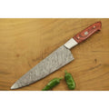 Handmade Damascus Gyuto Knife with Red Pakka Wood Handle, Japanese Chef Knife, Forged Damascus Steel Kitchen Knife, Professional Cooking Blade, JW SteelCrafts